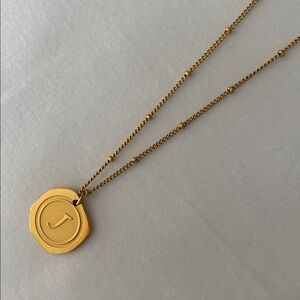'J' Pendant Necklace - 22k Gold Plated
